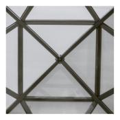 Black and white photo of a square divided into triangles and the edges each then split off into other triangles. A reflection is visible in the right and bottom central triangles cluing-in the viewer into it being a glass window (it's a glass ceiling actually).