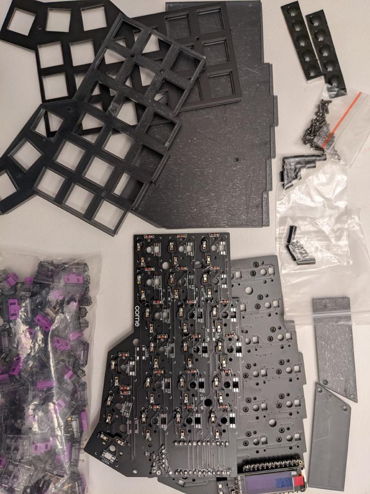 Split ergonomic keyboard parts, pcb, switches, keycaps